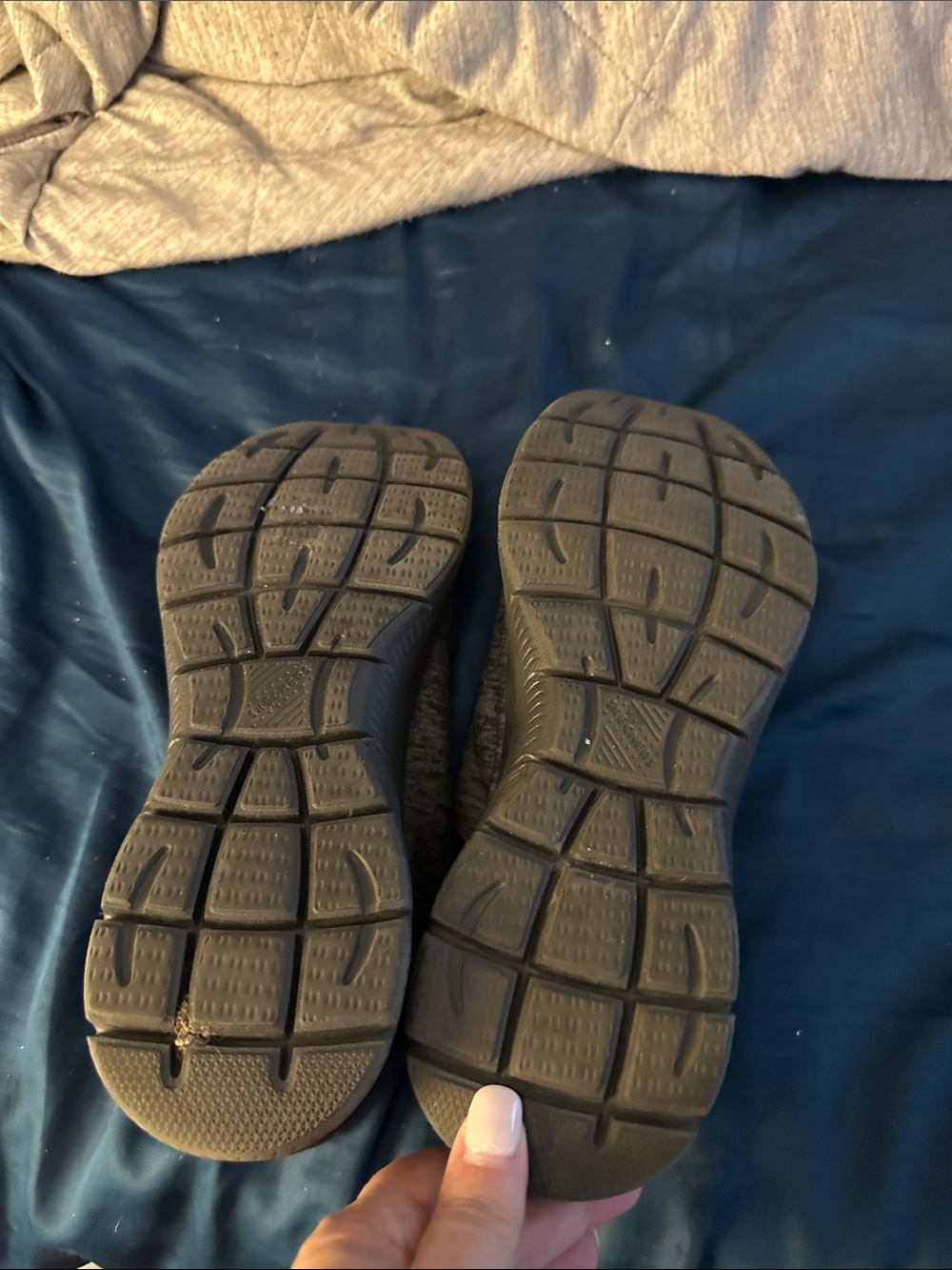 Skechers Gray Knit Athletic Slip-On Sneakers with Pink Lining - Picture 3 of 4